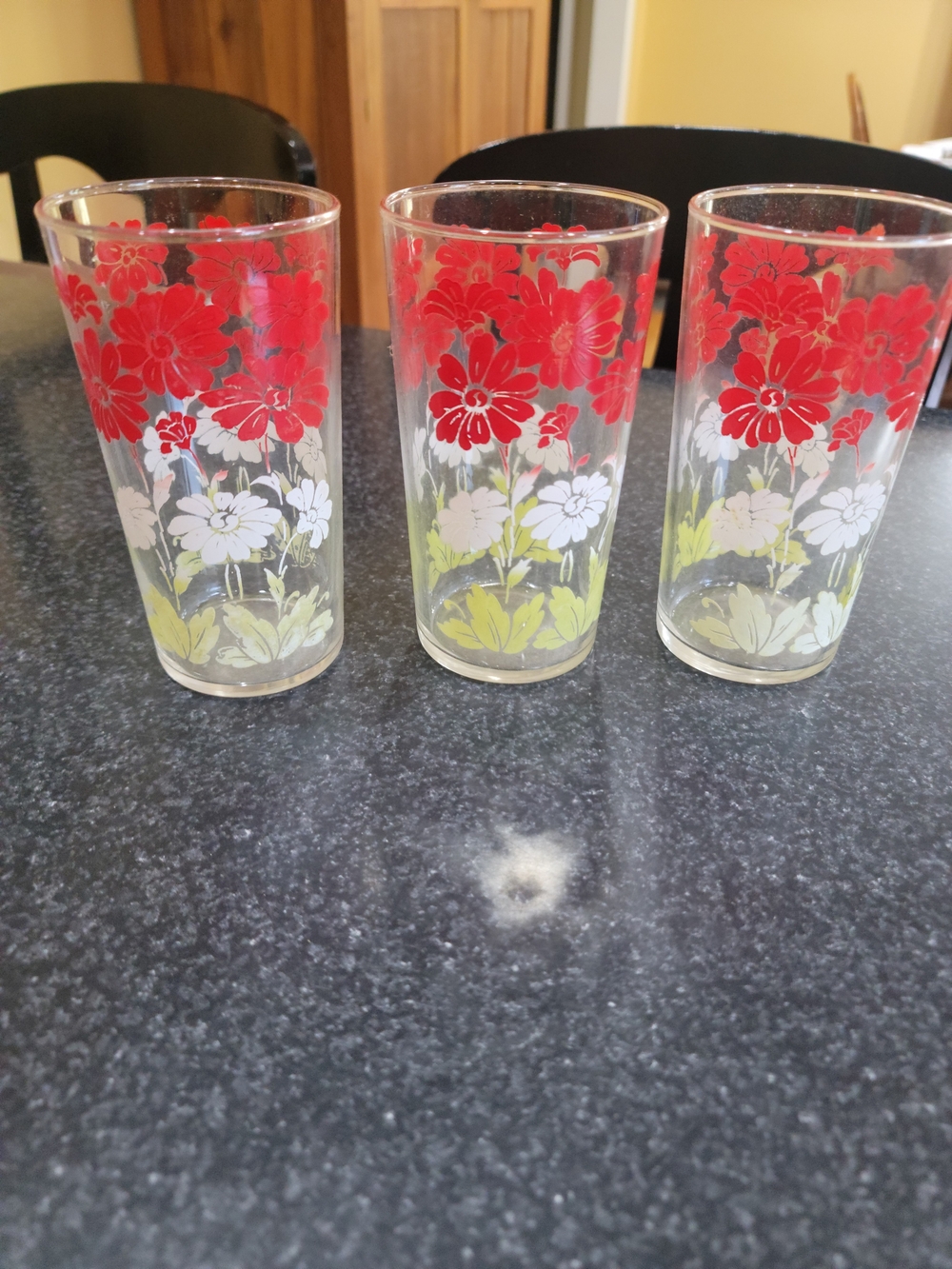 Vintage Floral Printed Glass Tumblers - Red, White & Green (Set of 3)